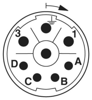 Схематический чертеж, Расположение контактов штыревого разъема