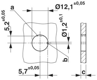 Чертеж, a: защита от скручивания, b: кодирование, c: толщина стенки - пластик: 2 - 6 мм; металл: 2 - 5 мм
