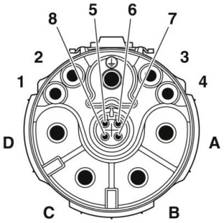 Схематический чертеж, Расположение сигнальных контактов штыревого разъема, кодировка 2