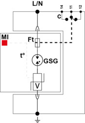 УЗИП Тип 1+2+3, Схема (1+0), 1 полюс, TN, UN230/UC255 Vac, Iimp=12,5kA, In=20kA, Imax=50kA (дистанционная + визуальная сигнализация)