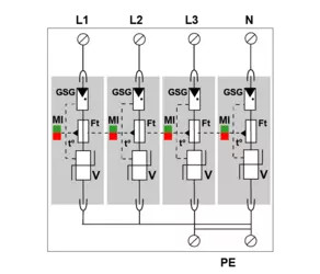 УЗИП Тип 2+3, Схема (4+0), 4 полюса, TN, 150  Vac, In=20kA  (сигнализация визуальная)