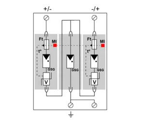 УЗИП тип 2 для ФЭ систем  3х полюсный-  In-15 кА , Imax-40  ФЭ сеть Ucpv 720 VDC (сигнализация визуальная ) Конфигруация сборки VG-MOV+GDT
