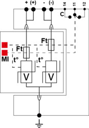 УЗИП для сети постоянного тока компактный подключение + и - , ТИП 2 Un  280 VDC, UC 350 VDC / In 20 kA Imax 40 kA    (сигнализация визуальная + дистанционная) 
