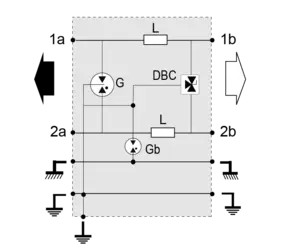 УЗИП на DIN рейку 1 парный для линий данных - Un: 6 В -  Сеть MIC/T2, 10BaseT5, Iimp 5 kA  In 5 kA Imax 20 ka  до il 2,4 A