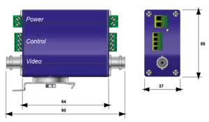 УЗИП для камер видеонаблюдения. Защита по Питанию(UN 24 В АС / В DC) передачи данных (2 пары сигнал 0-5 В) и видео сигнала (BNC разъем 100 Mhz)
