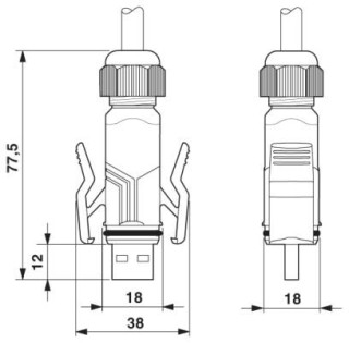 Чертеж, Соединитель USB, тип A, IP67