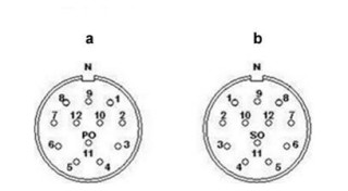 Схематический чертеж, a = штыри с маркировкой по часовой стрелке, b = с гнездами с маркировкой по часовой стрелке