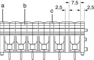 Схематический чертеж, a = пластина фланца GRZ 2,5 V-EX, b = клемма GKDS-EX, c = Деталь для увеличения шага GRZ 2,5-EX