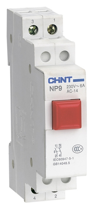 Кнопка модульная NP9-12D3/2 с подсветкой, 1НО+2НЗ, AC/DC230В, красная(R)