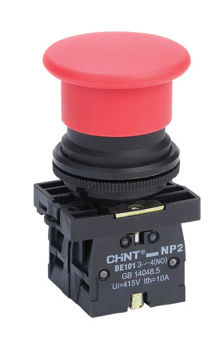 Кнопка управления "Грибок" Φ30мм (2) с фиксации NP2-BS445 без подсветки красная 1НЗ +1НО IP40