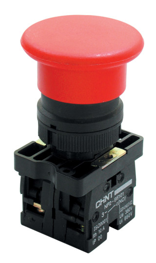 Кнопка управления "Грибок" Φ30мм（2）с фиксации NP2-BS442 без подсветки красная 1НЗ IP40