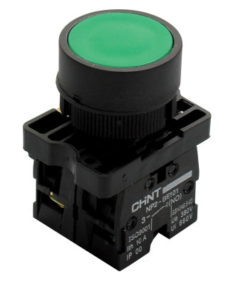 Кнопка управления "Грибок" Φ40мм с самовозвратом NP2-BC32 без подсветки зеленая 1НЗ IP40