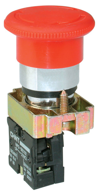 Кнопка управления "Грибок" Φ40мм（2）с самовозвратом NP2-EC22 без подсветки черная 1НЗ IP40