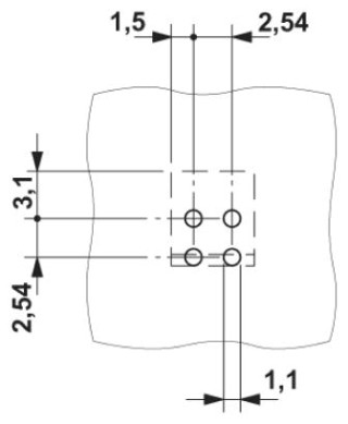 Схема расположения отверстий, 2- и 3-контактные варианты оснащаются фиксатором (длиной 1,5 мм), обеспечивающим дополнительную стойкость к механическим...