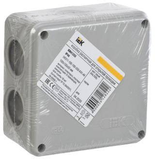 Коробка распаячная КМ41233 для открытой проводки 100х100х50мм IP44 (RAL 7035, 6 гермовводов) IEK