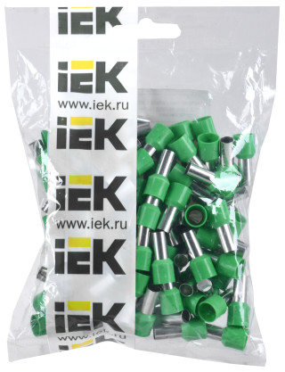 Наконечник-гильза Е 16-12 16мм2 с изолированным фланцем зеленый (100шт/упак) IEK