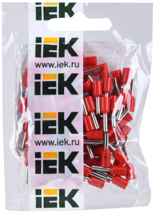 Наконечник-гильза Е 1,5-08 1,5мм2 с изолированным фланцем красный (100шт/упак) IEK