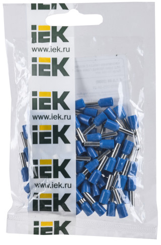 Наконечник-гильза Е 2,5-08 2,5мм2 с изолированным фланцем синий (100шт/упак) IEK