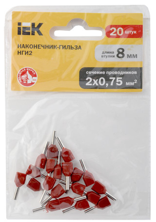 Наконечник-гильза НГИ2 0,75-8 темно-красный (20шт/упак) IEK