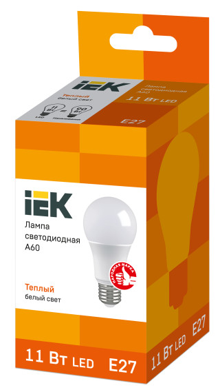 Лампа светодиодная A60 шар 11Вт 230В 3000К E27 IEK