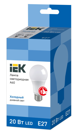 Лампа светодиодная A60 шар 20Вт 230В 6500К E27 IEK