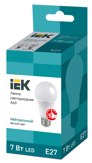 Лампа светодиодная A60 шар 7Вт 230В 4000К E27 IEK