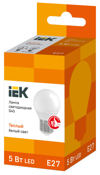 Лампа светодиодная G45 шар 5Вт 230В 3000К E27 IEK