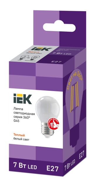 Лампа светодиодная G45 шар матовая 7Вт 230В 3000К E27 серия 360° IEK