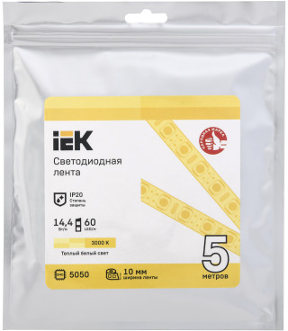 Лента светодиодная 5м LSR-5050WW60-14,4-IP20-12В IEK