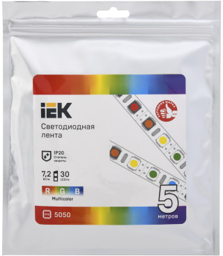 Лента светодиодная 5м LSR-5050RGB30-7,2-IP20-12В IEK