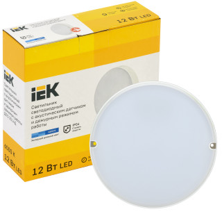 Светильник светодиодный ДПО 2014Д 12Вт IP54 6500К дежурный режим круг белый с акустическим датчиком IEK