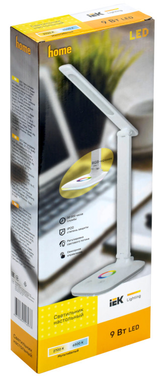 LIGHTING Светильник светодиодный настольный 2008 9Вт на подставке диммер RGB-ночник белый IEK