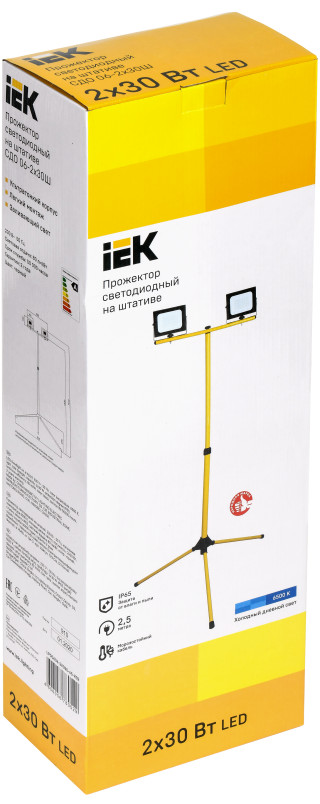 Прожектор светодиодный СДО 06-2x30Ш штатив 6500К IP65 черный IEK