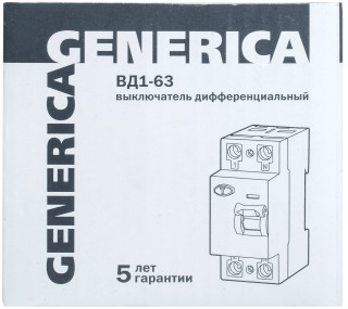Выключатель дифференциальный (УЗО) ВД1-63 2Р 16А 30мА GENERICA