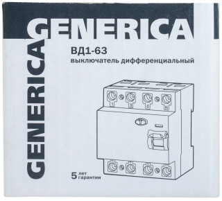 Выключатель дифференциальный (УЗО) ВД1-63 4Р 40А 30мА GENERICA
