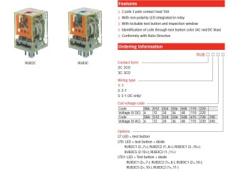 Реле RUB3C5024LT, 3CO, 10A(250VAC/24VDC), 24VDC, мех. инд., тест-кнопка с блокировкой, LED