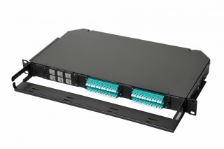 Комплект планка Q-SLOT с 12 адаптерами дуплекс LC OM3, монтажные шнуры, КДЗС