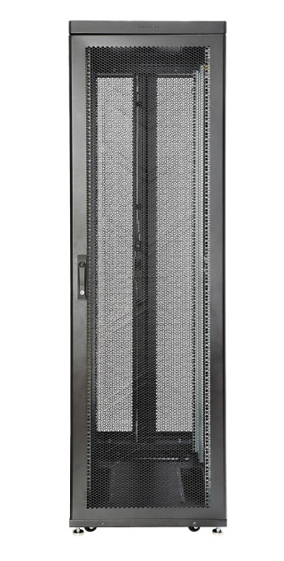 Шкаф Rackcenter D9000 42U 600 × 1000, передняя дверь перфорированная одностворчатая, задняя дверь перфорированная двустворчатая, без боковых стенок, черный
