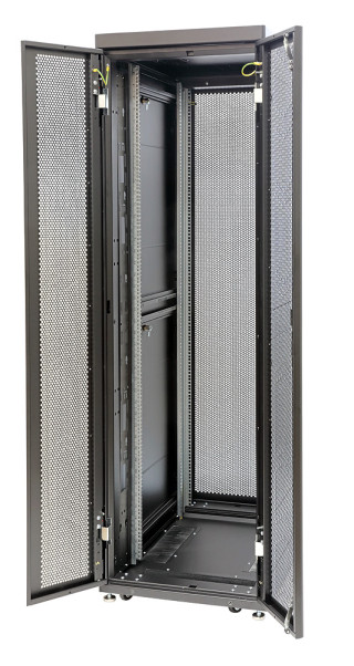 Шкаф Rackcenter D9000 42U 600 × 1200, передняя дверь перфорированная одностворчатая, задняя дверь перфорированная двустворчатая, черный