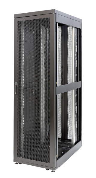 Шкаф Rackcenter D9000 42U 600 × 1200, передняя дверь перфорированная одностворчатая, задняя дверь перфорированная двустворчатая, черный