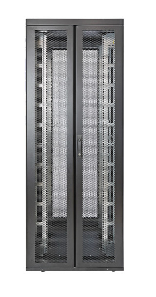 Шкаф Rackcenter D9000 42U 750 × 1000, передняя дверь перфорированная двустворчатая, задняя дверь перфорированная двустворчатая, без боковых стенок, черный