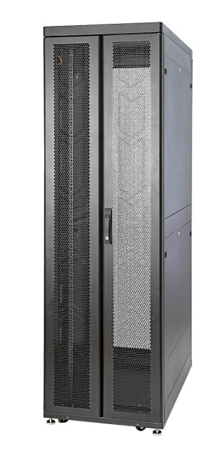 Шкаф Rackcenter D9000 48U 600 × 1000, передняя дверь перфорированная одностворчатая, задняя дверь перфорированная двустворчатая, черный