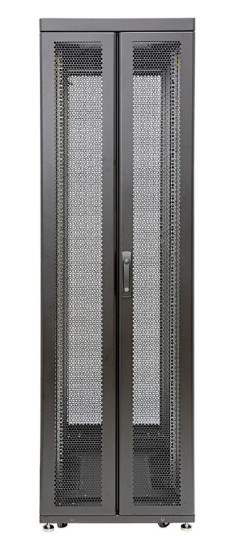 Шкаф Rackcenter D9000 48U 600 × 1000, передняя дверь перфорированная двустворчатая, задняя дверь перфорированная двустворчатая, без боковых стенок, черный
