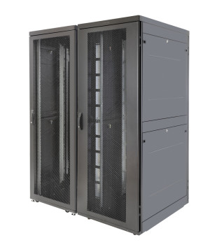 Шкаф Rackcenter D9000 48U 600 × 1200, передняя дверь перфорированная одностворчатая, задняя дверь перфорированная двустворчатая, черный