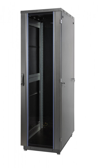 Шкаф Racknet S3000 22U 600 × 800, передняя дверь стеклянная одностворчатая, задняя дверь металлическая одностворчатая, черный