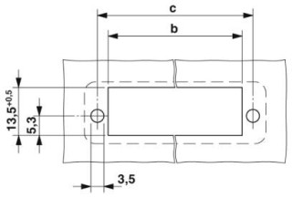 Схема расположения отверстий, Размер b: 10,84 мм+ (количество контактов x 5,08 мм), Размер c: размер b + 5,83 мм
