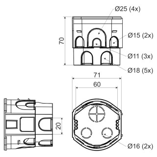Коробка установочная для твердых стен KPR 68-70 (KA) D71х70 мм