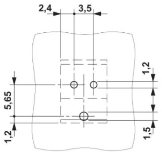Схема расположения отверстий, На рисунке показана схема расположения отверстий для 2-полюсного варианта изделия с фиксатором.