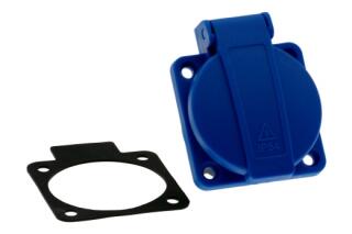 CA105BL INPIN Розетка встраиваемая 16A/250V/2P+E/IP54 подключение сзади 50х50 синяя