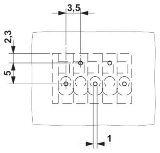 Схема расположения отверстий, На рисунке показана схема расположения отверстий для 5-контактного варианта изделия - зигзагообразное расположение вывод...